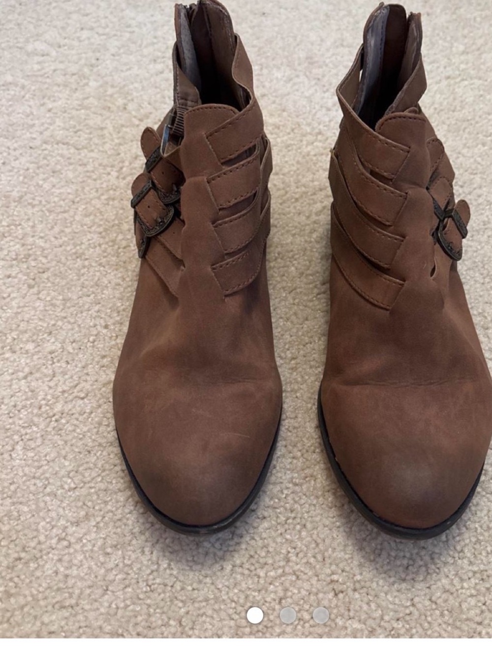 Women’s Brown Suede Ankle Booties with Decorative Buckles